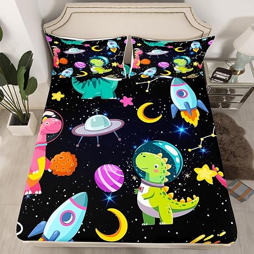 Miniatura 13 de Manfei Sábana bajera ajustable musical tamaño individual, juego de ropa de cama con estampado de notas musicales retro para niños y niñas, Marrón y