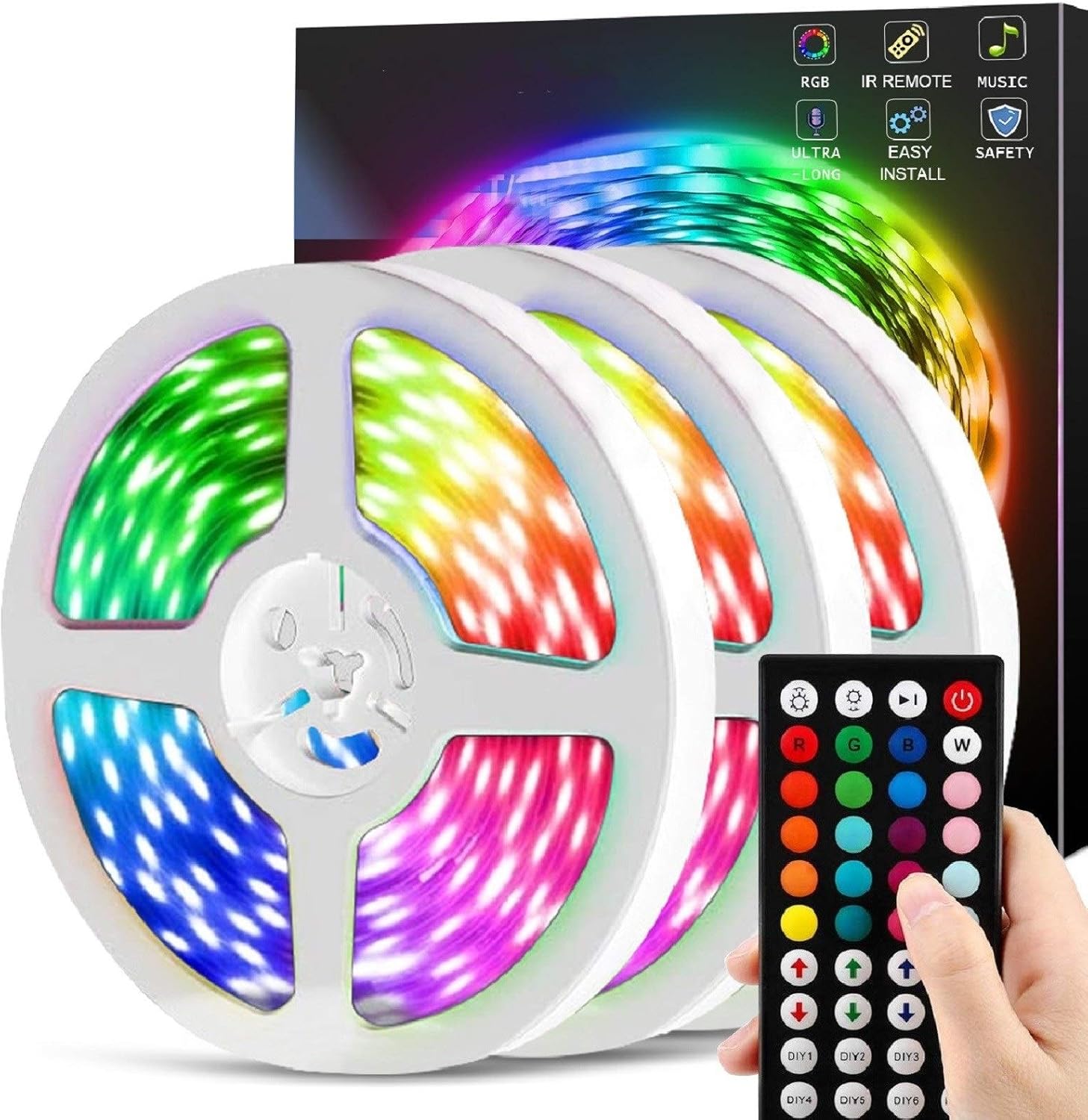 50ft Led Strip Lights, LED Lights Strip for Bedroom, LED Lights with 44 Keys IR Remote Controller, Color Changing 5050 RGB 360 LEDs, LED Tape Light Strip Music Sync & Timer for Bedroom