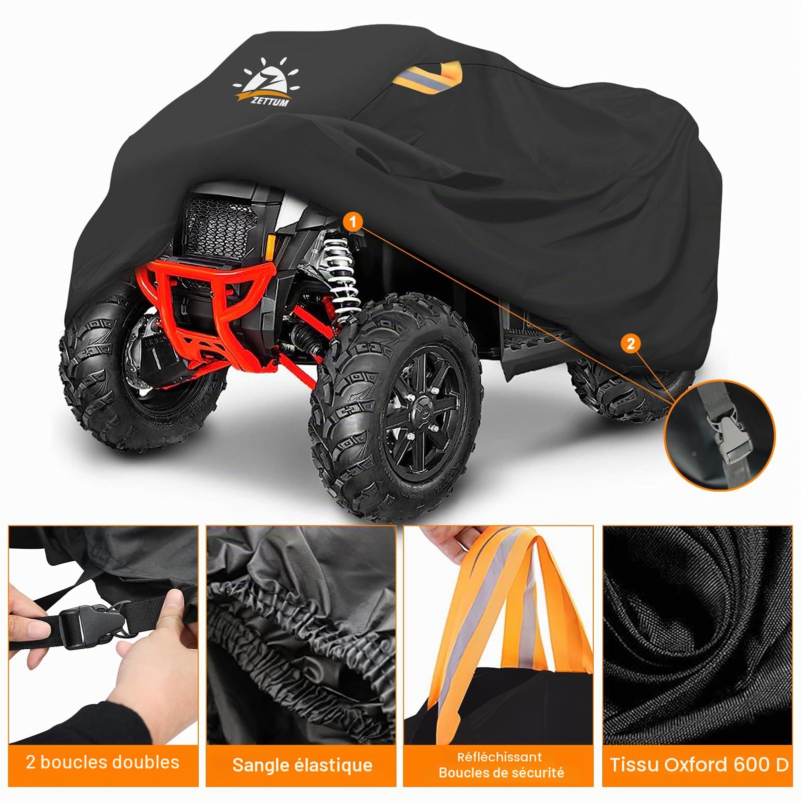 Zettum Bâche de protection pour quad, 241 cm, 600D, en polyuréthane, résistante et imperméable, pour l'extérieur, convient pour Polaris, Honda, Yamaha (241 x 121 x 121 x 121 cm)