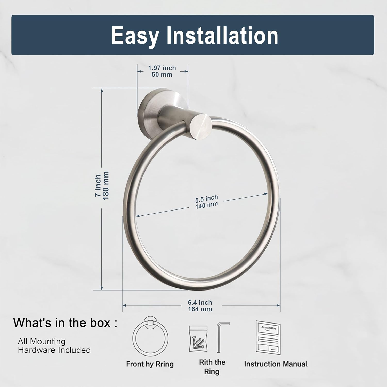 BGL Towel Ring Brushed Nickel, Bath Hand Towel Ring Stainless Steel Round Towel Holder for Bathroom - Image 6