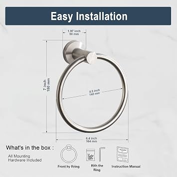 Towel Ring Brushed Nickel, Bath Hand Towel Ring Stainless Steel Round Towel Holder for Bathroom