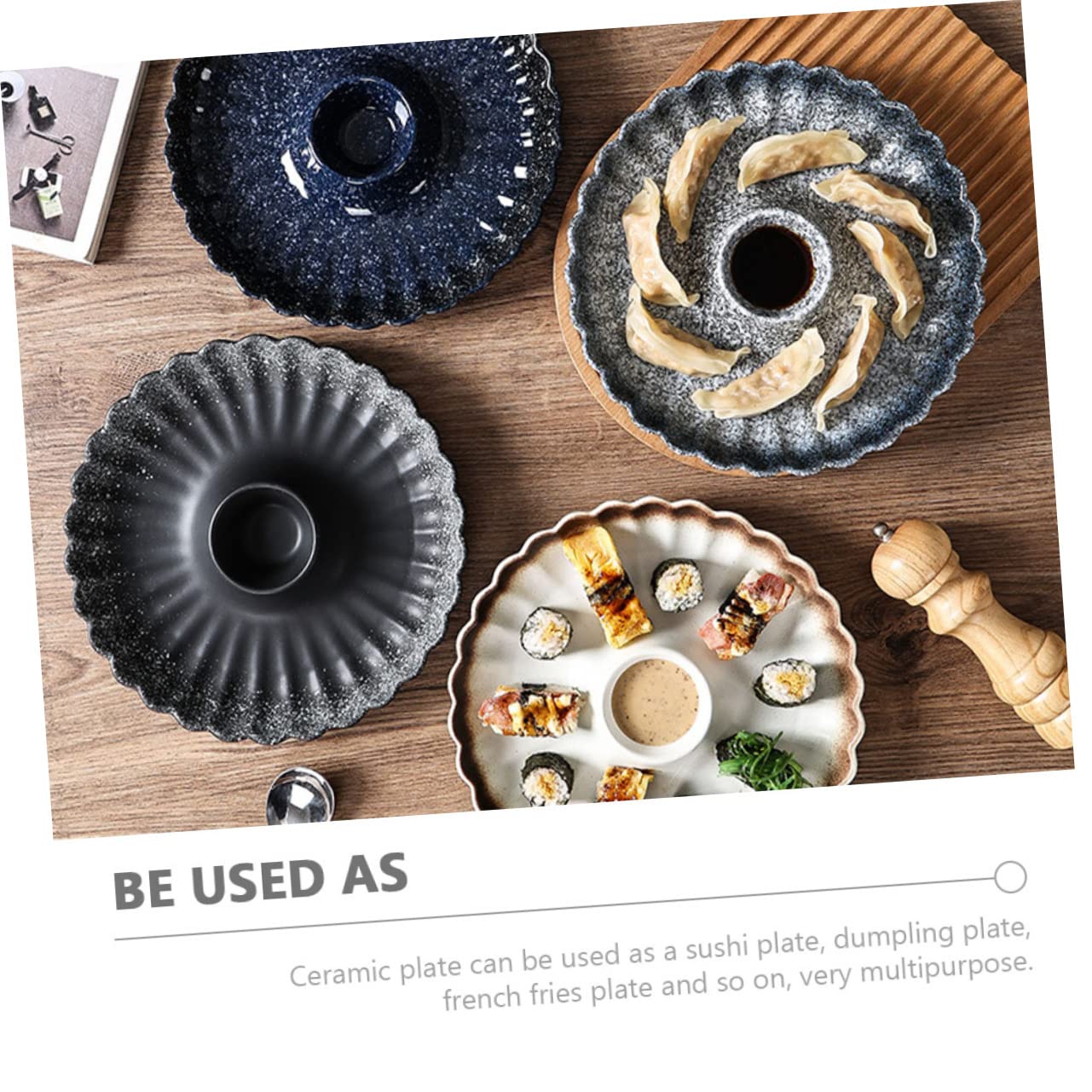 Amosfun Assiette Ronde en Céramique Japonaise Soucoupe, Service de Sushi