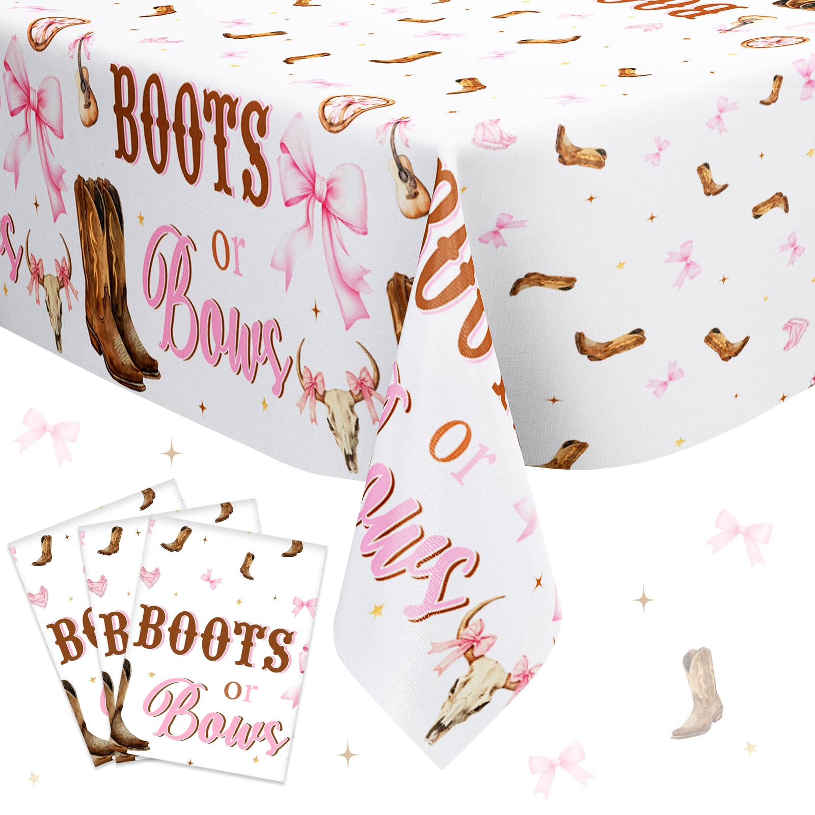 Décoration révélation du sexe cowgirl : lot de 3 grandes nappes à motifs bottes ou nœuds