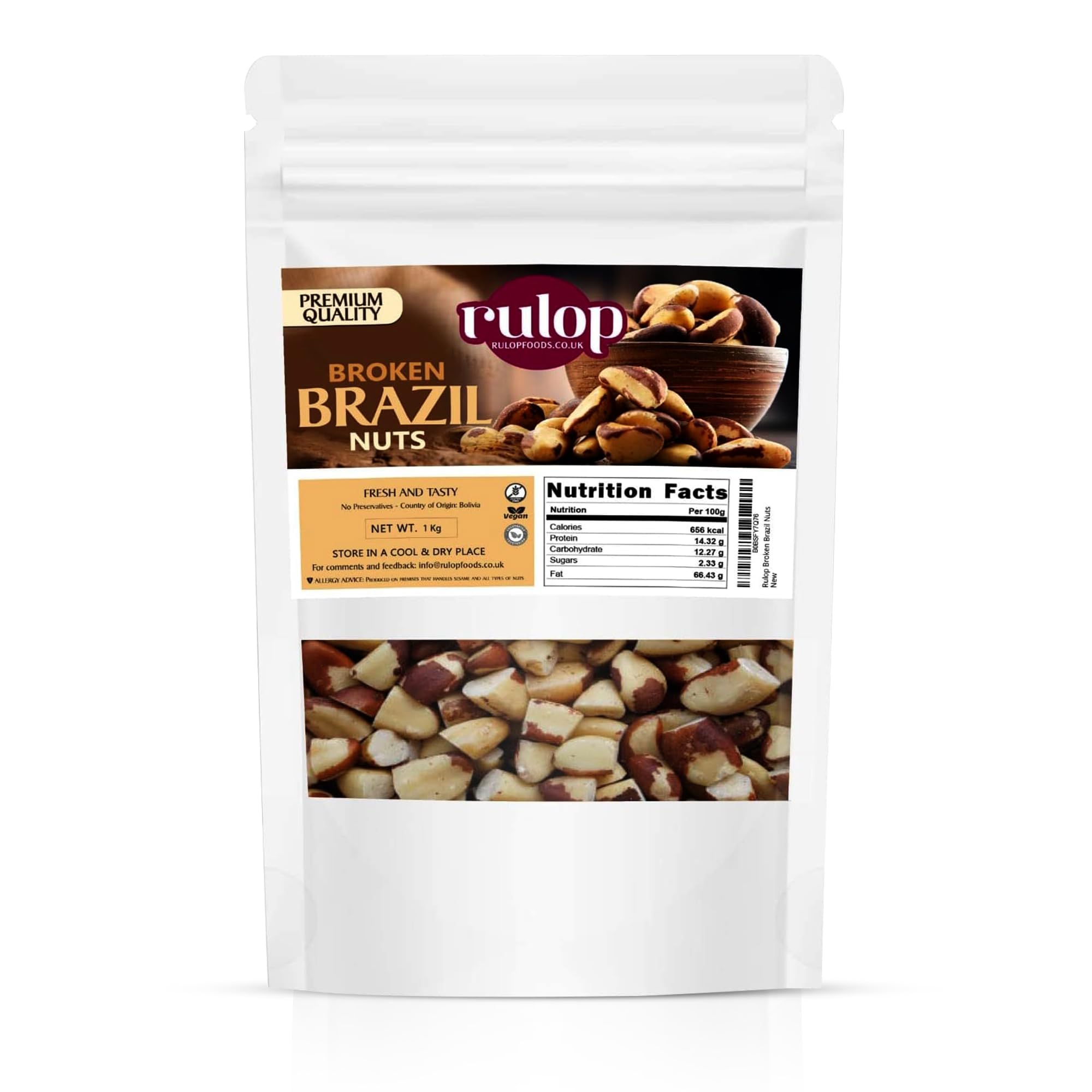 Rulop Broken Brazil Nuts 1kg, Raw Unsalted Brazil Nuts, Vegan Premium Nuts Packed in a Resealable Pouch to Maintain Freshness