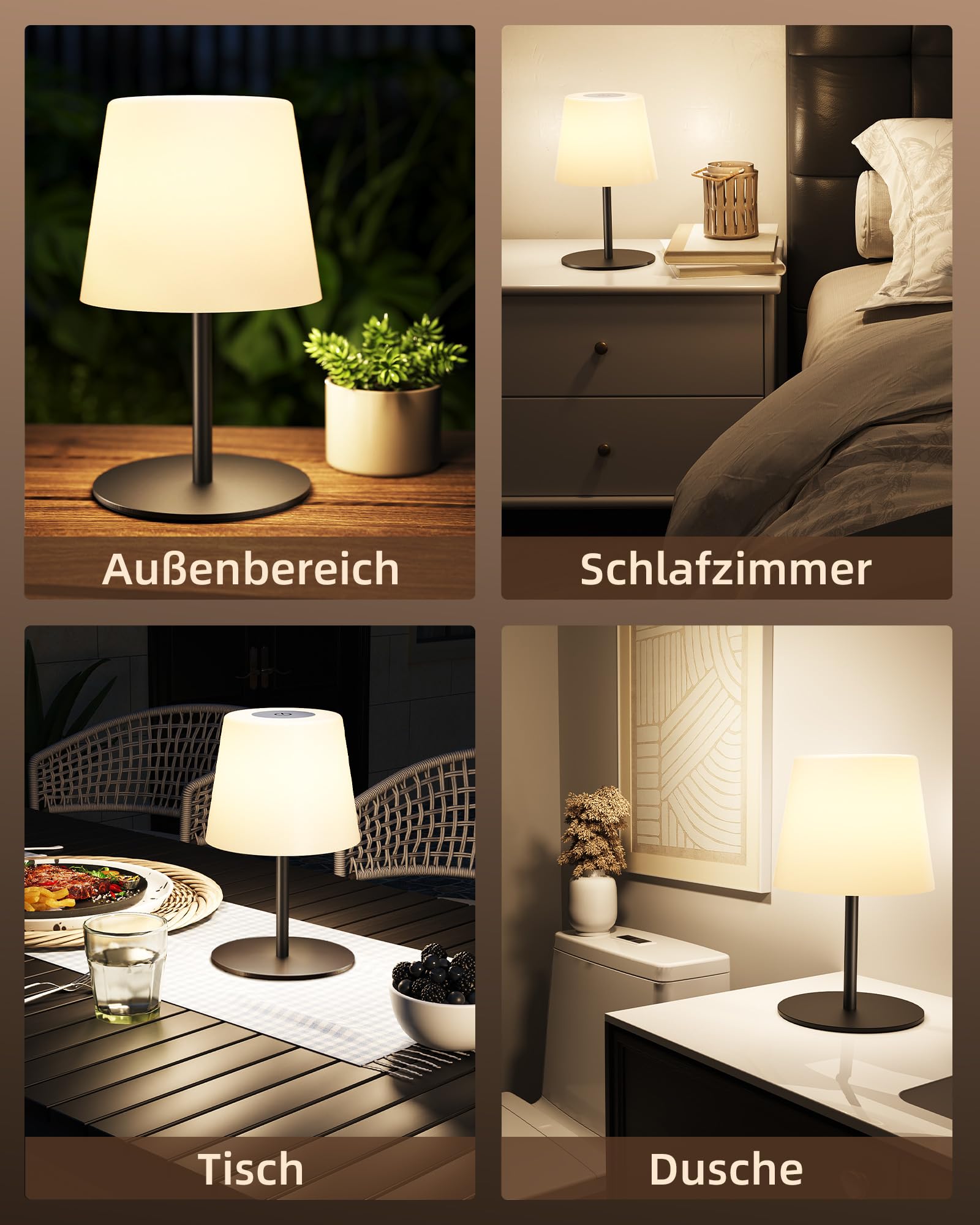 EZVALO Lampe de Chevet Sans Fil Tactile, Lampe de Table LED Rechargeable USB-C, Batterie 4500 mAh, Luminosité Réglable, 3 Couleurs, Lampe Portable pour Chambre, Salon, Extérieur (Noir, 1 Pièce)