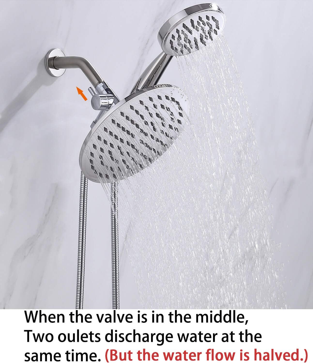 G-Promise Handheld Shower Head High Pressure 6 Spray Settings with 3 Way Diverter with Holder, Detachable Hand Held Showerhead 4.9 Inch Face with Extra Long Flexible Hose and Metal Adjustable Bracket