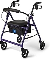 Medline Purple Aluminum Rollator Walker with Padded Seat, 250 lb Capacity, Lightweight 6" Wheels, Foldable for Seniors