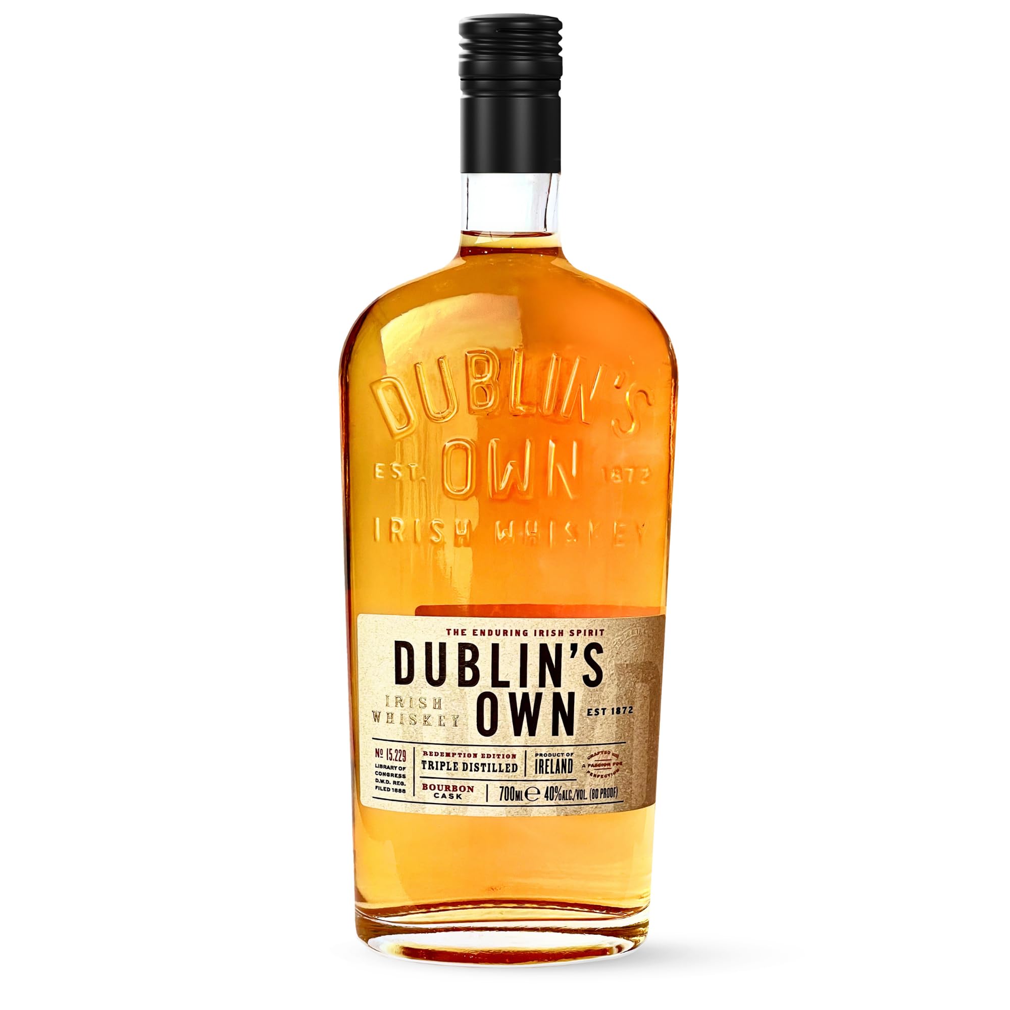 Dublin’s Own Irish Whiskey 700ml - 40% ABV Triple Distilled Blended Whiskey - Smooth Bourbon Cask Finish