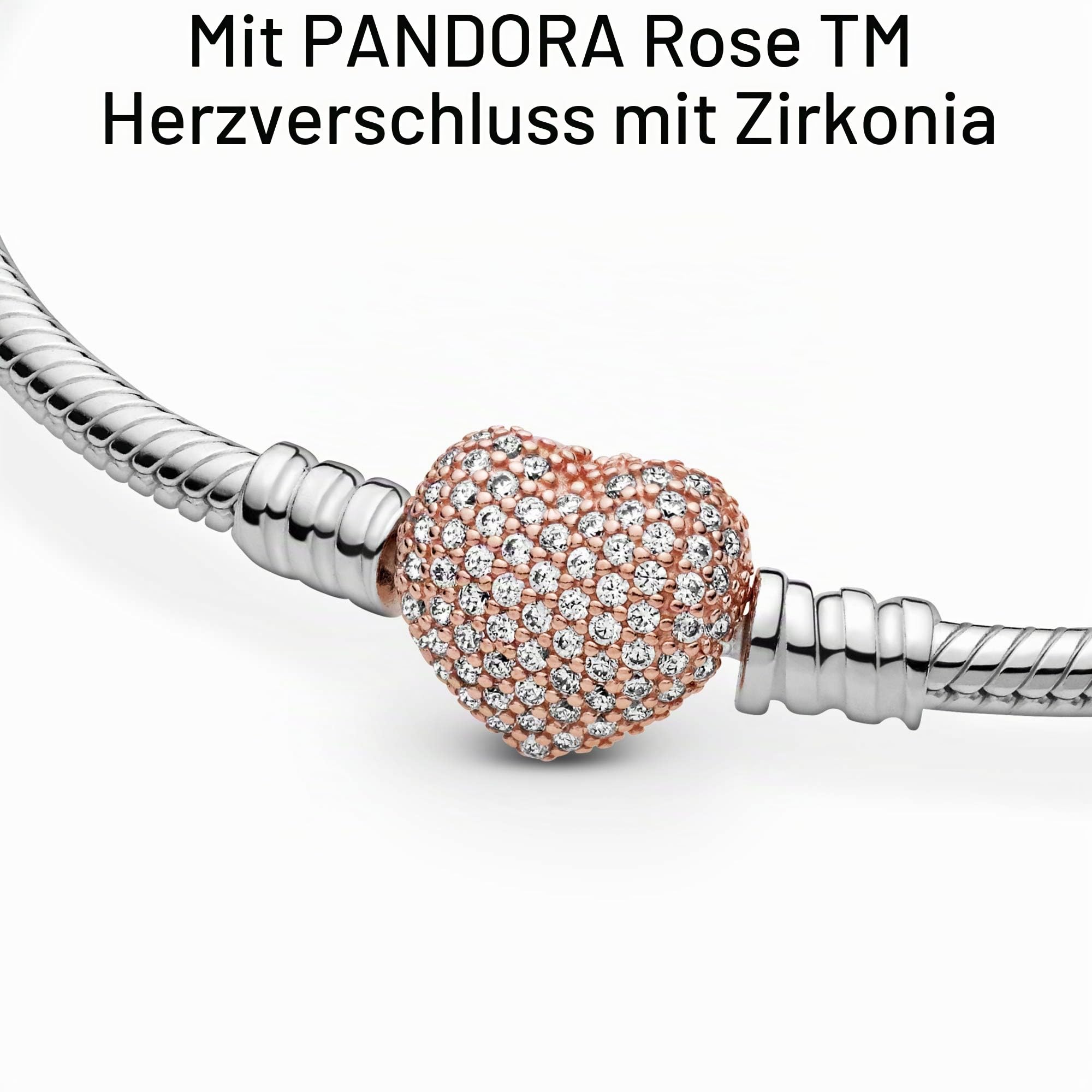 Pandora Moments Schlangen-Gliederarmband mit Funklendem Herz-Verschluss aus Sterling Silber mit Zirkonia Steinchen - Kompatibel mit Pandora Moments Armbänder - 590727CZ