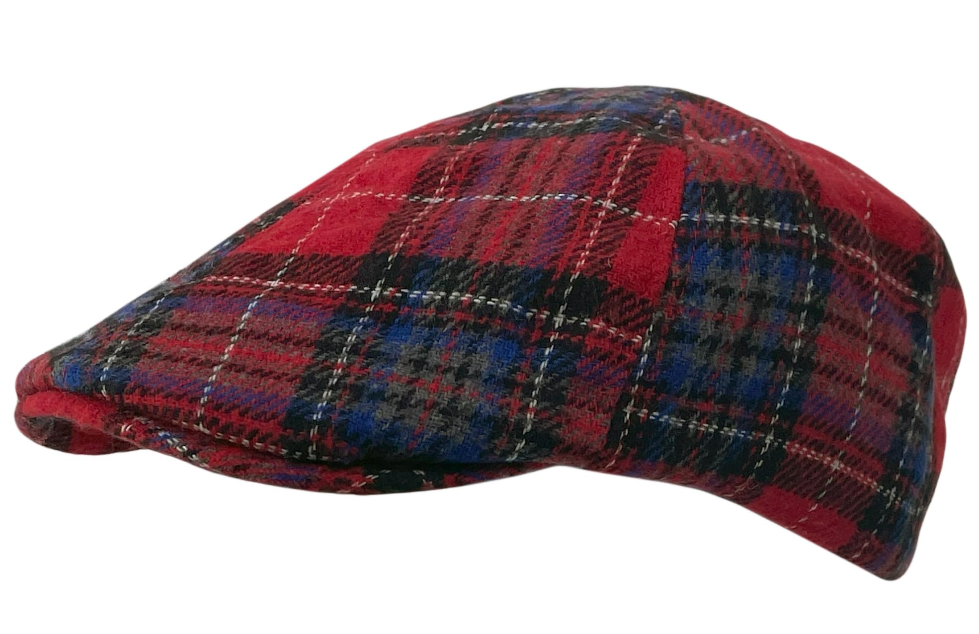 Itzu Men's Red 6 Panel Hat Scottish Tartan Print Newsboy Baker Boy Hat (6 Panel, Red)