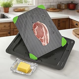 Defrosting Plate with Drip Tray, 12" x 8" Large Thawing Tray for Frozen Meat Fast and Natural Food Safe Defroster for Steak, Chicken, Fish, Seafood and Butter