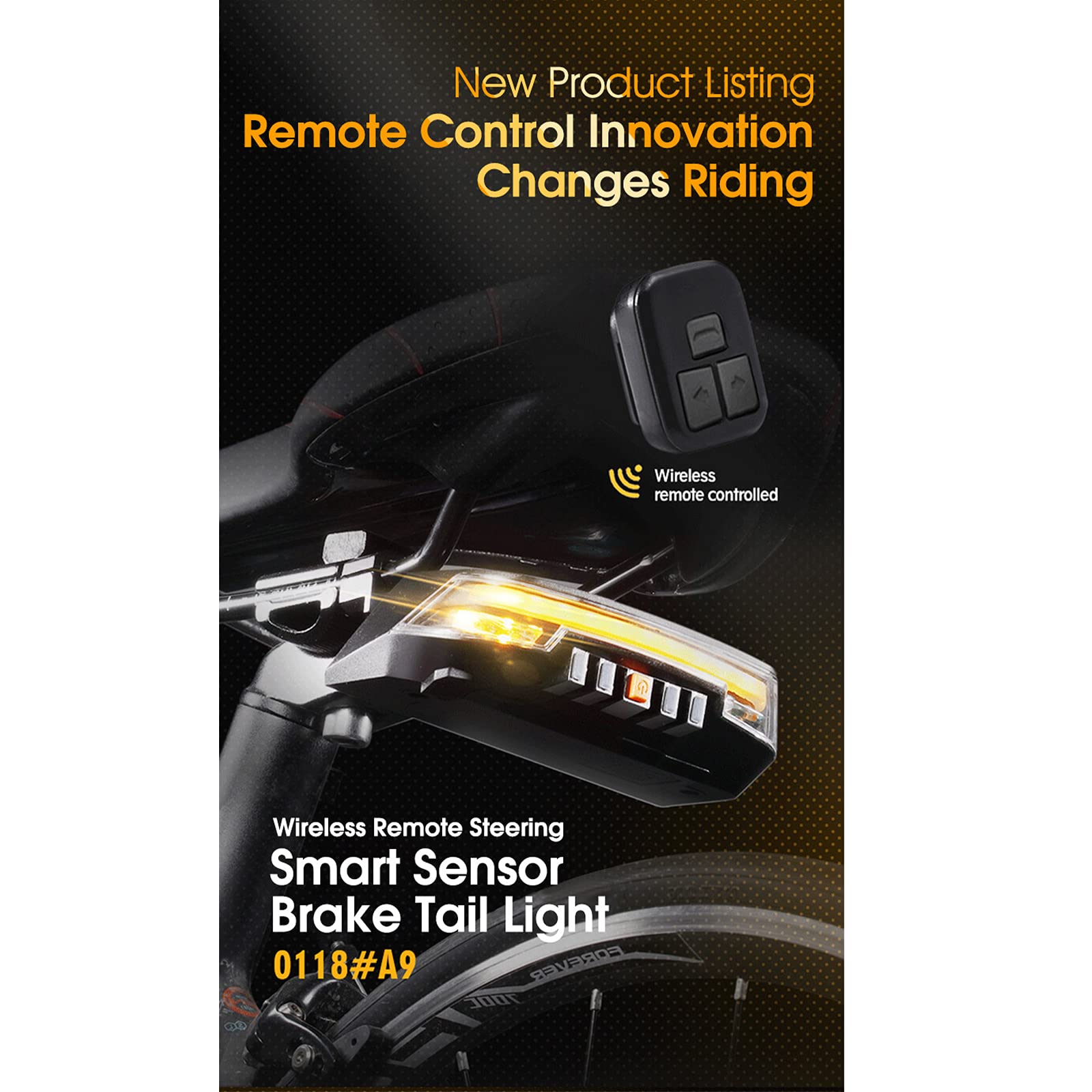 Feu Arrière de Vélo Intelligent Clignotant à Distance sans Fil VTT Vélo de Route LED USB Rechargeable Étanche Vélo Lampe de Sécurité
