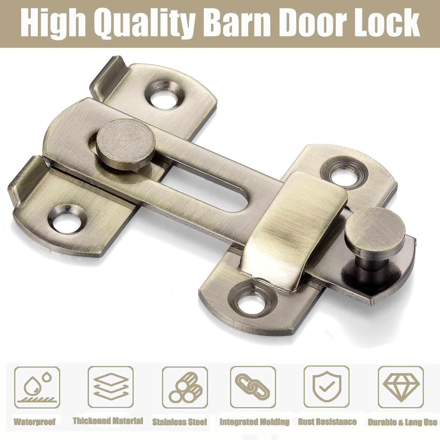 Litensh 180° Flip Sliding Stainless Steel Door Bolt Latch Lock for Gate Barn Window Wine Cabinet Bathroom Garage Garden Green Bronze - Image 2