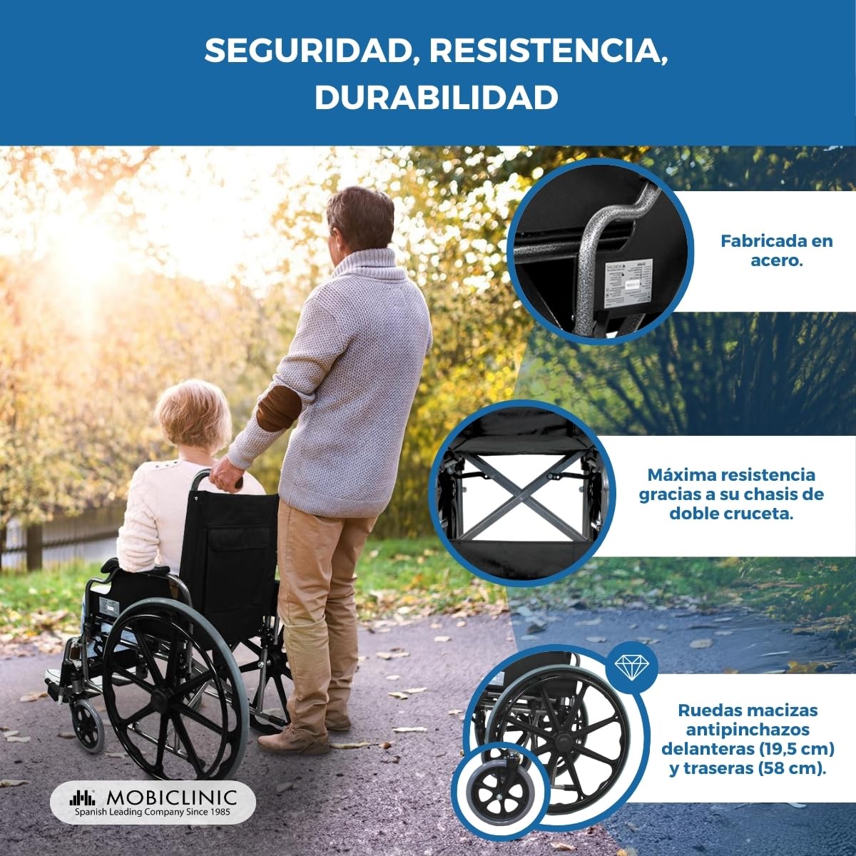 Mobiclinic®, Silla de Ruedas Plegable, Autopropulsable, Giralda, Asiento 43 cm, Máx. 100 Kg, Reposapiés Extraíbles, Reposabrazos Abatibles, Ultraligera, Negro