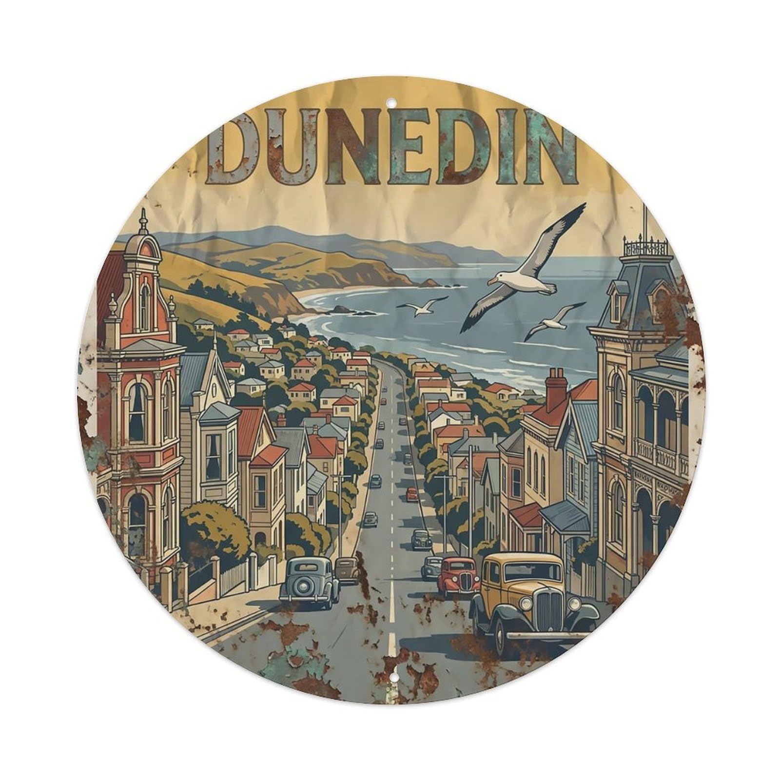 Retro New Zealand Travel Dunedin Metal Tin Sign