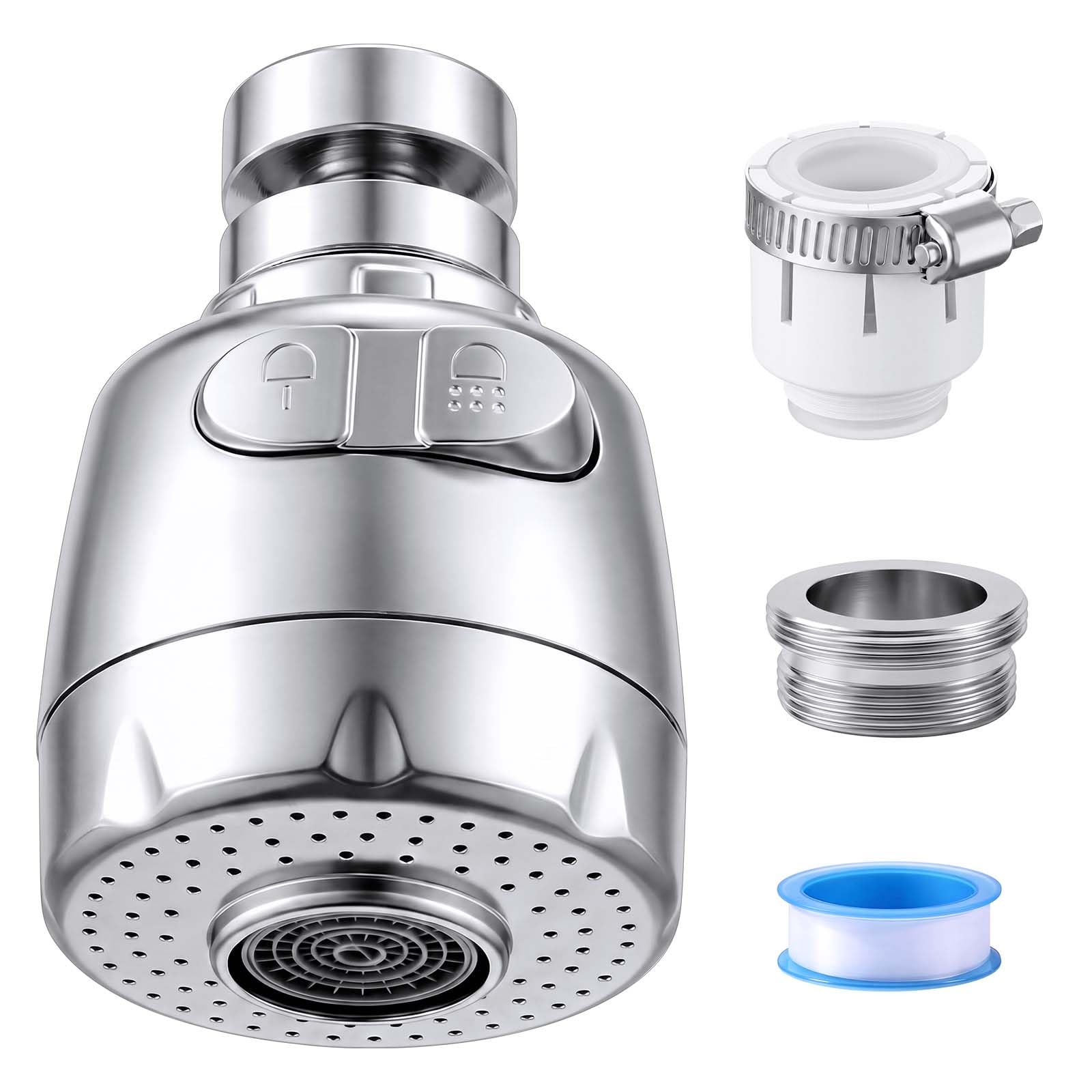 Vinabo Men's Silver Faucet Aerator, 360° Rotation, With Filter, 2 Modes, For Kitchen And Sink,