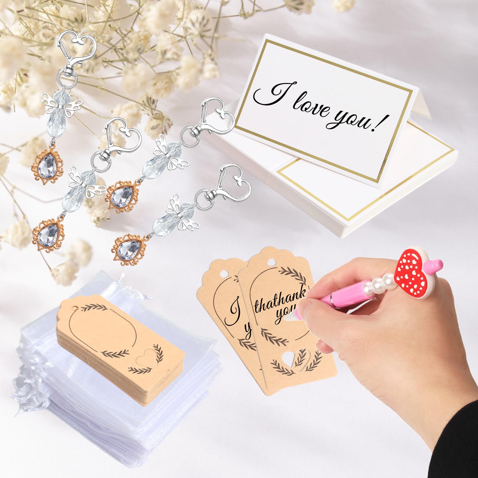 30-teilige engelhafte Schlüsselanhänger mit Dankeskarte und Organzabeuteln, ideal für Hochzeiten, Babypartys oder Taufen, als Dankeschön Karte