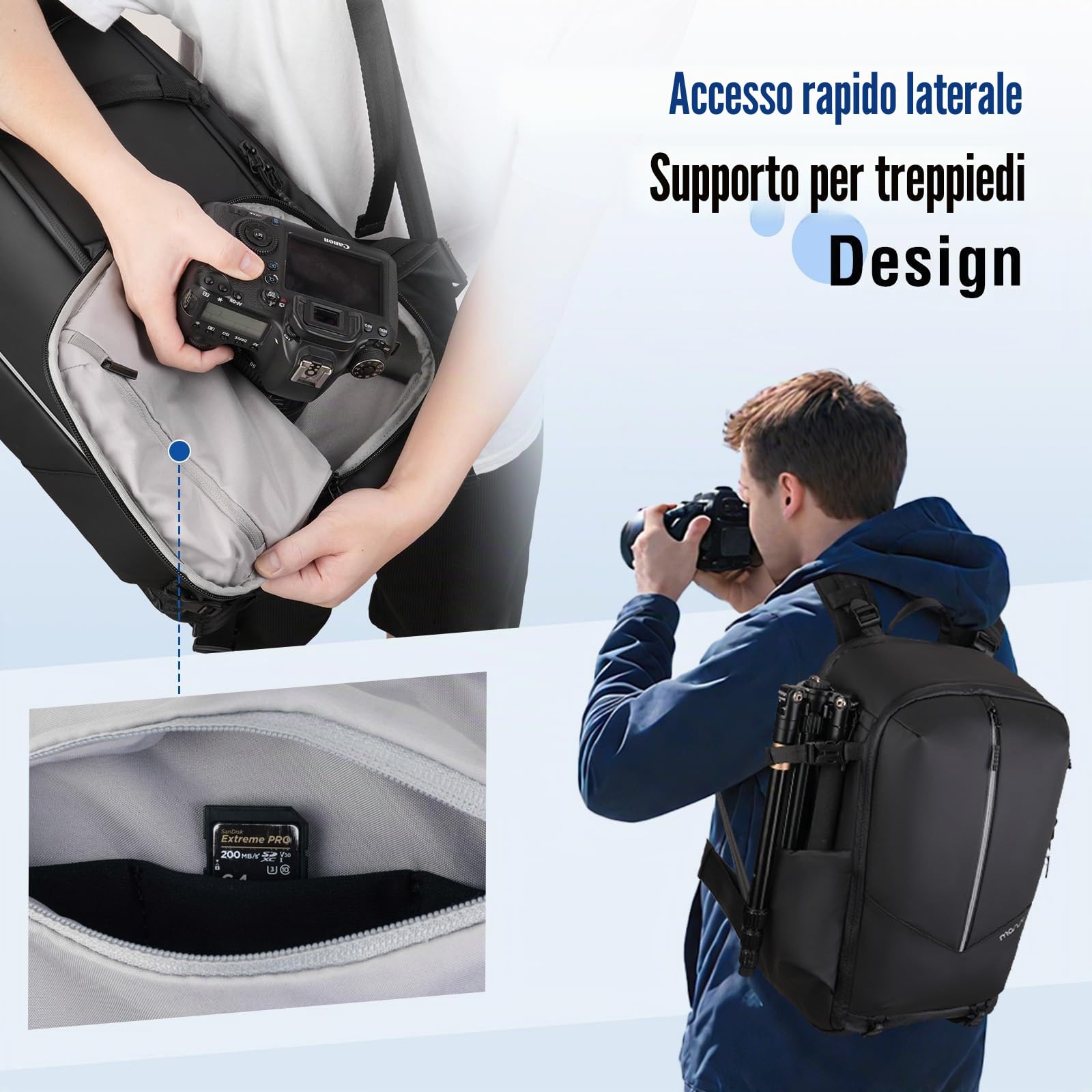MOSISO Zaino Fotografico Impermeabile,Grande Borsa Fotografica DSLR/SLR | Mirrorless,Zaino Fotografico Rain Cover,Scomparto Laptop 16 pollici,Supporto Tripod Tasca Verticale Front Canon/Sony, Nero