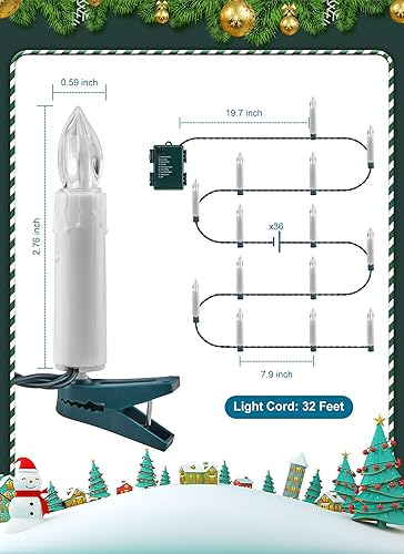 Miniatura 7 de Luces de vela para árbol de Navidad, funcionan con pilas, 50 luces LED sin llama con clips, luces de vela conectables de 48 pies para árbol de