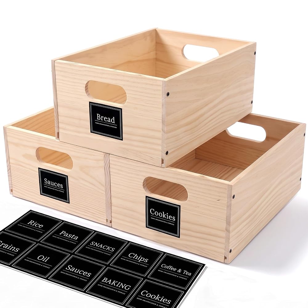 WOOORGANIX 3 Pack Pantry Organizer Baskets