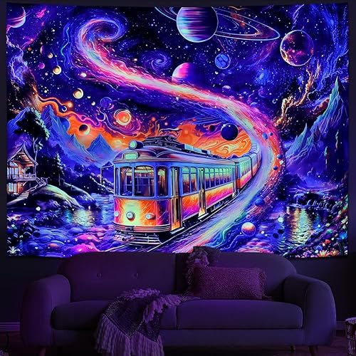 Miniatura 9 de Tushelia Tapiz espacial de galaxia con luz negra, tapiz reactivo a los rayos UV, tapiz de árbol de bosque con plantas florales, tapiz que brilla en