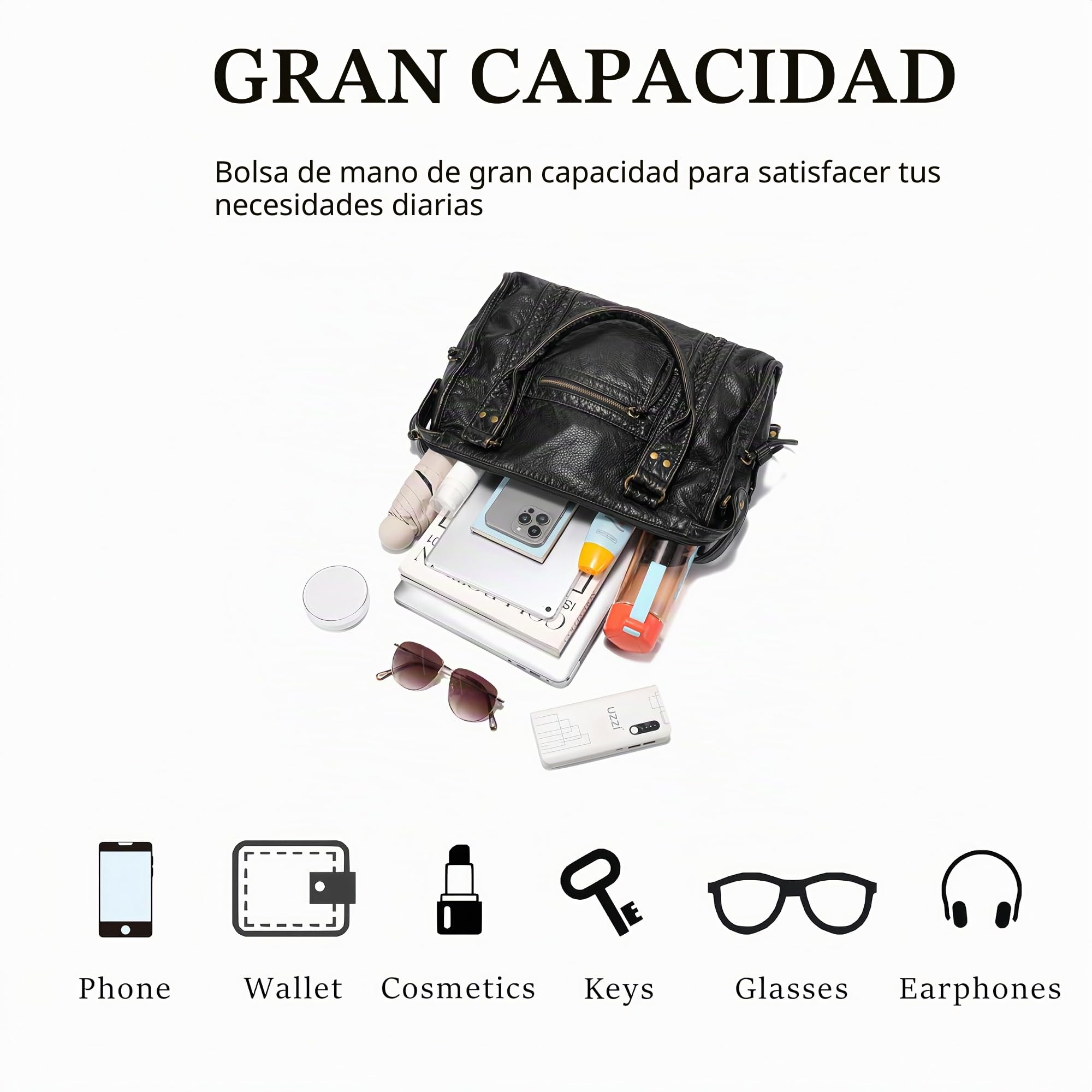 JOLLQUE Bolso cruzado con remaches para mujer, bolso de mano grande retro de cuero lavado, bolso de hombro vintage Y2K de verano