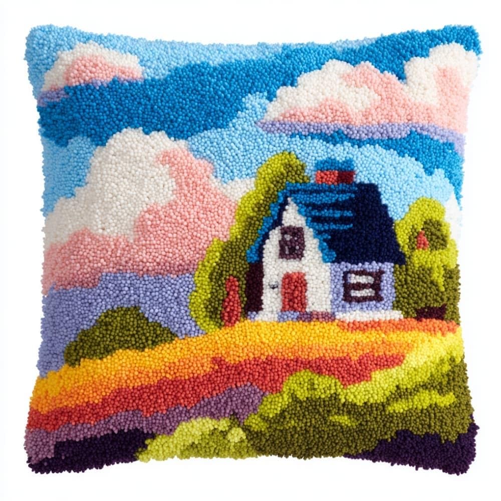 Taxpy Latch Hook Cushion Kits Houses 17X17 Inch