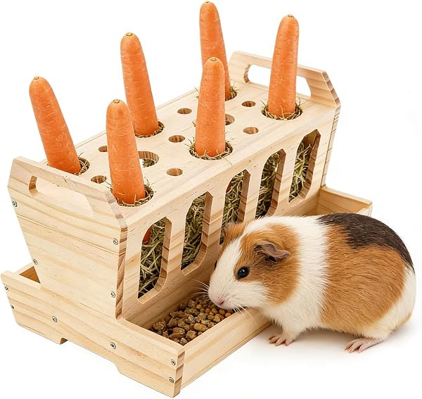 Râtelier à foin en bois naturel pour lapin, cochon d'Inde, lapin, hamster, souris, rat, 30 x 20,5 x 18 cm - 1
