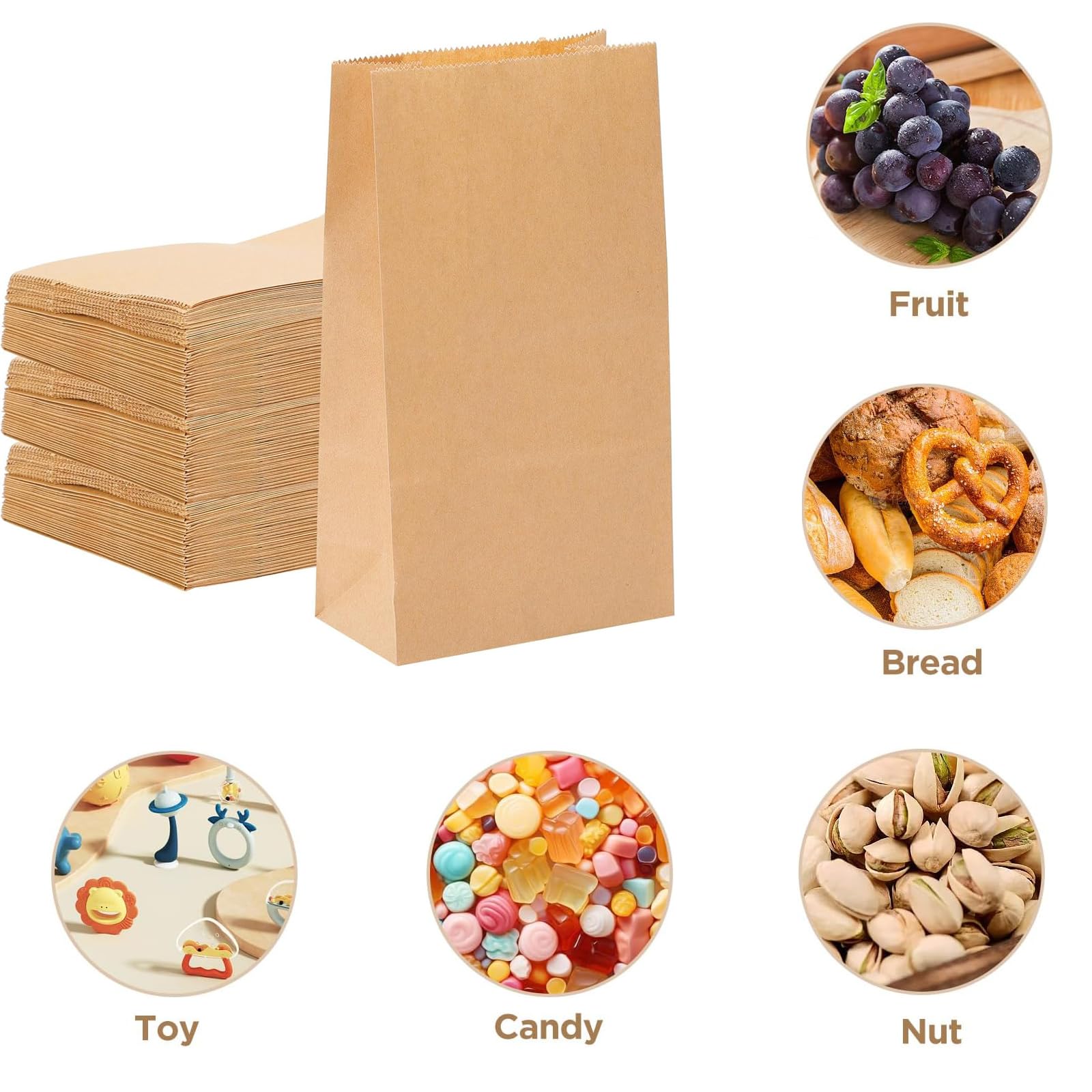 50 Sacchetti Regalo In Carta Kraft Marrone, Piccoli 18x9x5,5 Cm, Con 60 Adesivi Inclusi, 5 Stili, Per Compleanno E Bomboniere