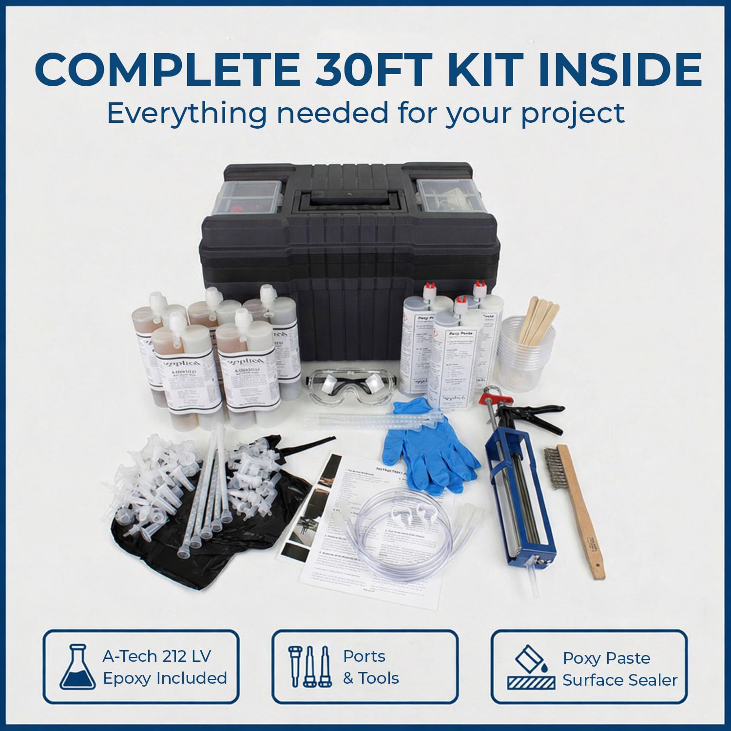 30ft Epoxy Foundation Wall Crack Repair Kit, A-Tech 212 LV Injection System, ASTM C-881 Structural Concrete Crack Repair, Basement Wall Leak Sealant & Foundation Concrete Filler, Tough Waterproof Seal