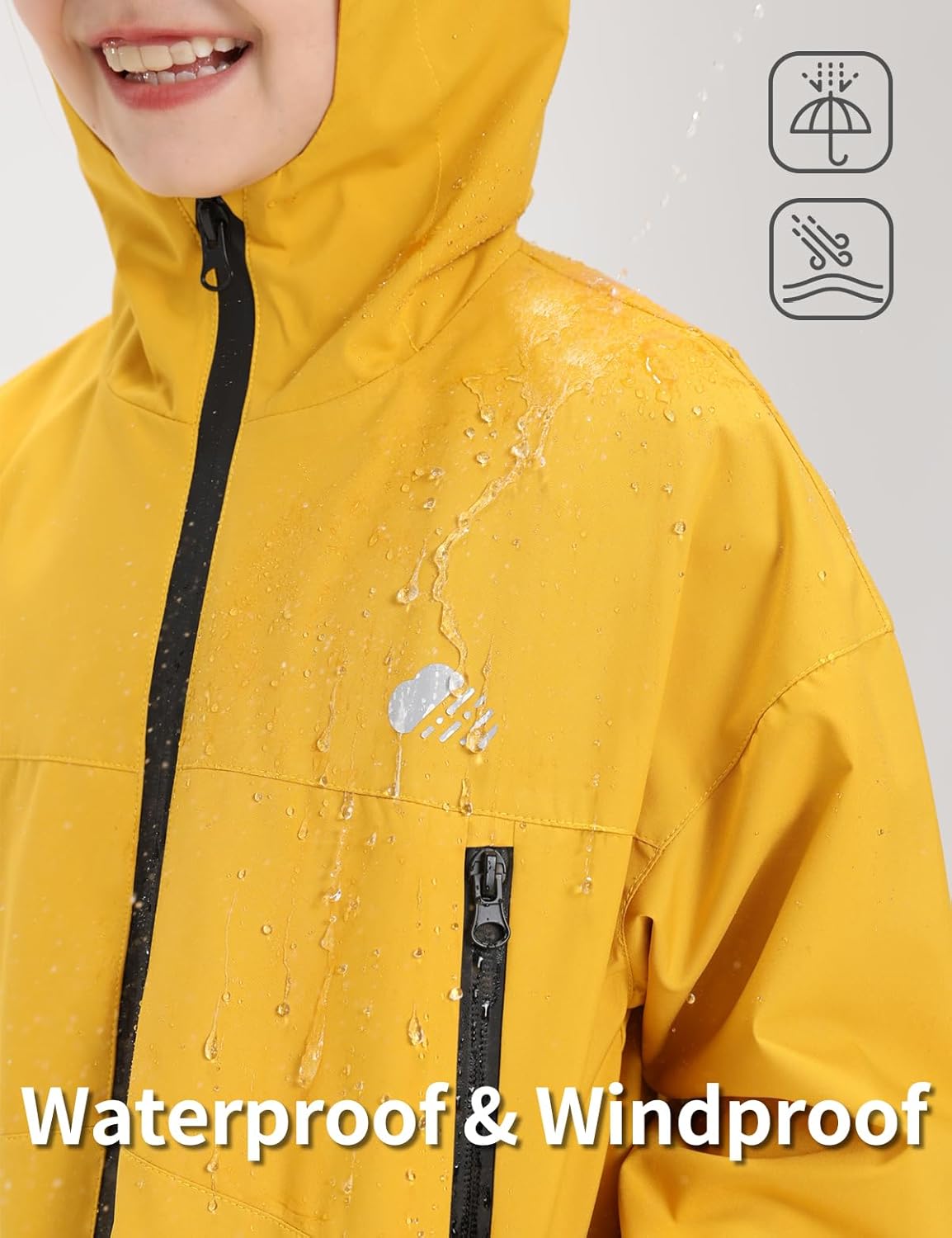 Kids Rain Jacket for Boys Girls,Lightweight Waterproof Hooded Breathable Outdoor Coat,Easy to Fold,for 7-14Y - Image 2