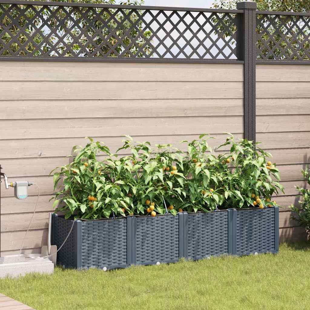 IKAYAA Jardinera Exterior PP con Sistema de riego autorriego, Jardinera Rectangular 160 x 40 x 37,5 cm, Macetas Exterior, Macetero Balcon para Cultivo de Plantas en Exterior Patio Terraza Gris Claro