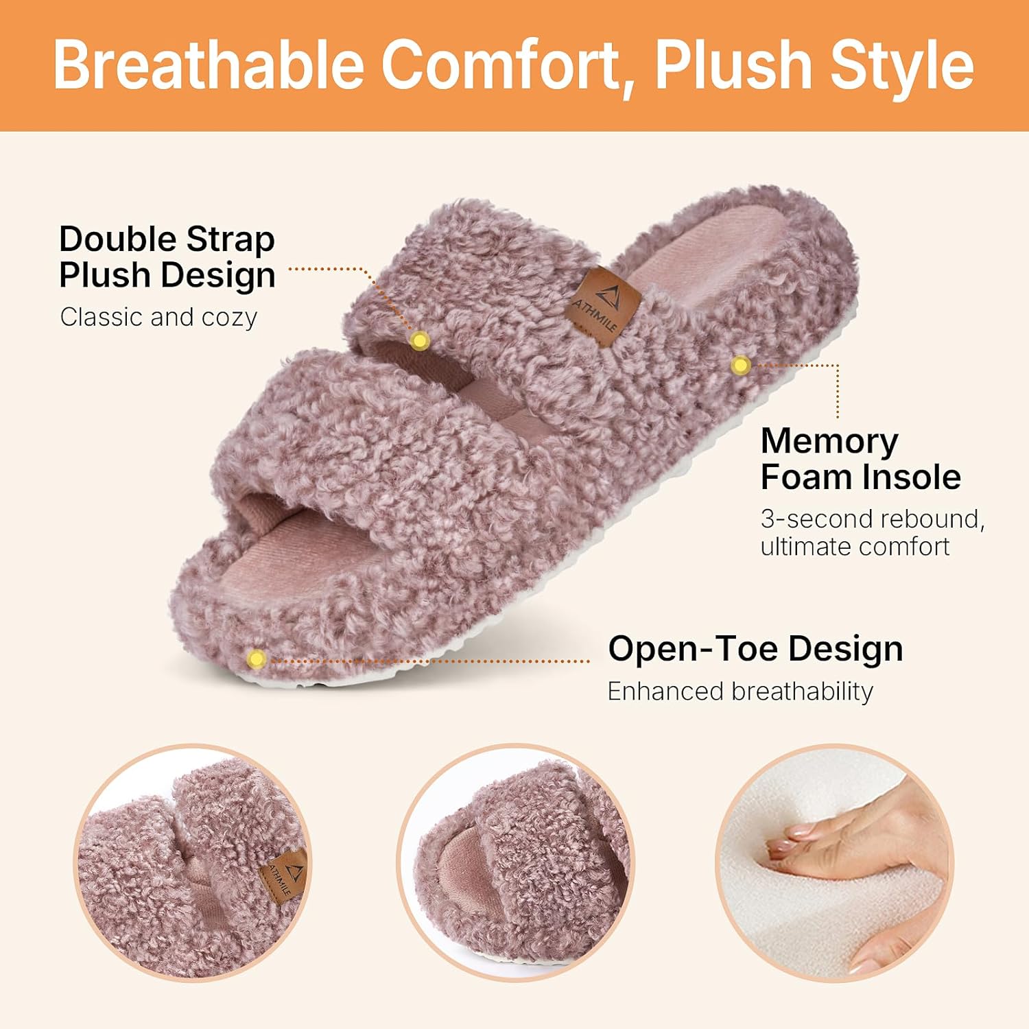 ATHMILE House Slippers for Women with Platform Memory Foam Arch Support Open Toe, Fuzzy Fluffy Cozy Womens Slippers for Home Indoor Outdoor Bedroom Ladies Christmas Gifts Pantuflas Para Mujer - Image 4