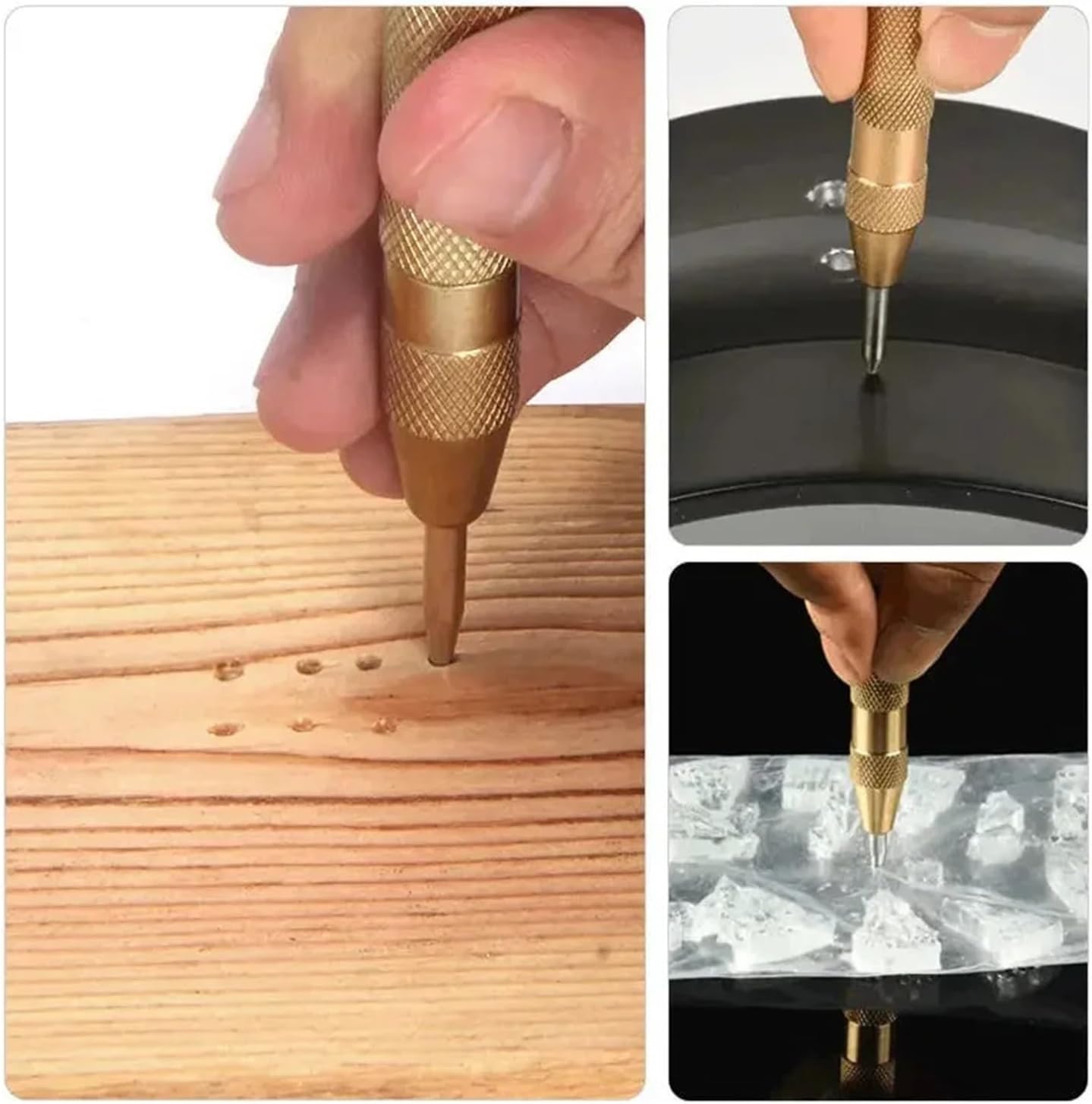 Center Positioning Punch 2pcs Automatic Center Punch General Automatic Center Punch Metal Drill Tool Center Hole Punch Super Strong Alloy(Gold)