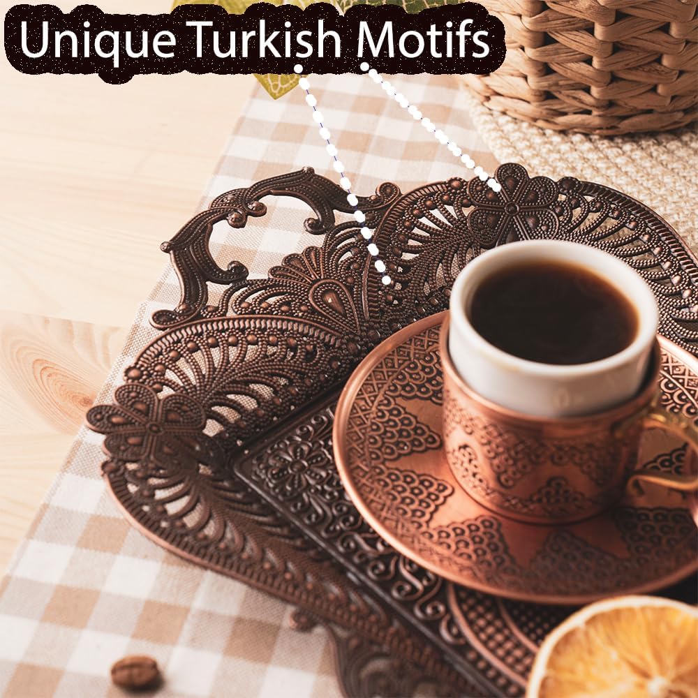 Small Antique Turkish Tea Coffee Serving Tray Table Decor Decorative Handles - Antique Moroccan Home Kitchen Rustic Copper Farmhouse Brass Rectangular Bar Arabic Fancy Candle Vintage Decor Style Tray