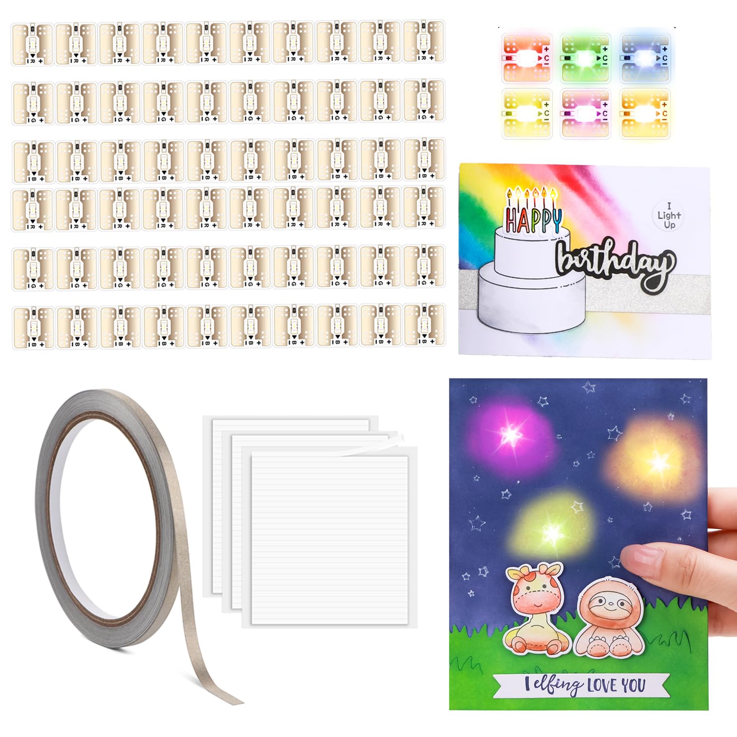 OTCRAFT 60Pcs/Set LED Circuit Stickers Red Blue Green Yellow Orange Pink and Rainbow Blink; Light Craft Kit for Making Light-Up Cards Scrapbook Decoration Light-up Projects (6 Colors)