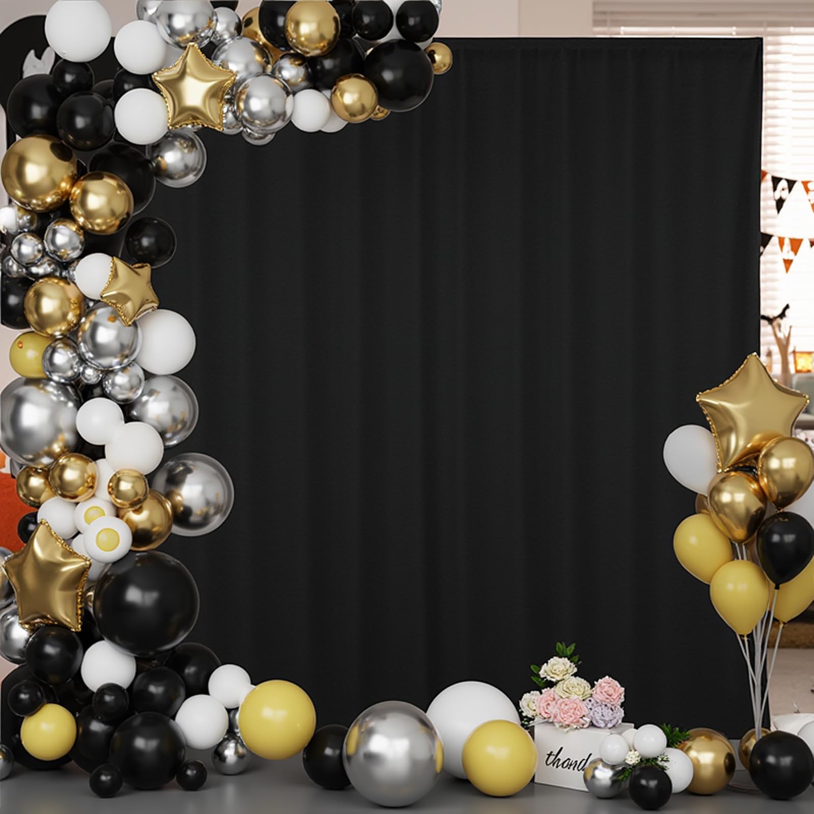 Photo 1 of 10x10FT Black Backdrop Curtains for Parties - Black Backdrop Curtain for Baby Shower Birthday Photo Home Party Backdrop Curtains 5x10FT 2 Pcs