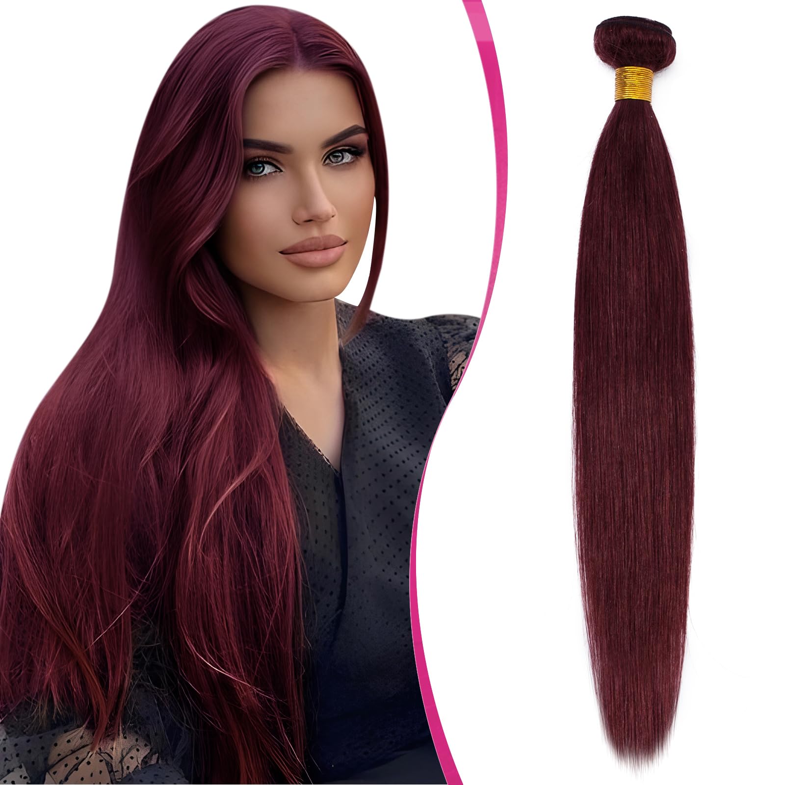 Elailite Hair Bundles Weave Real Human Hair Extensions Straight 1 Bundle 100g - #99J Red Wine - 16 Inch, #99J Wine Red