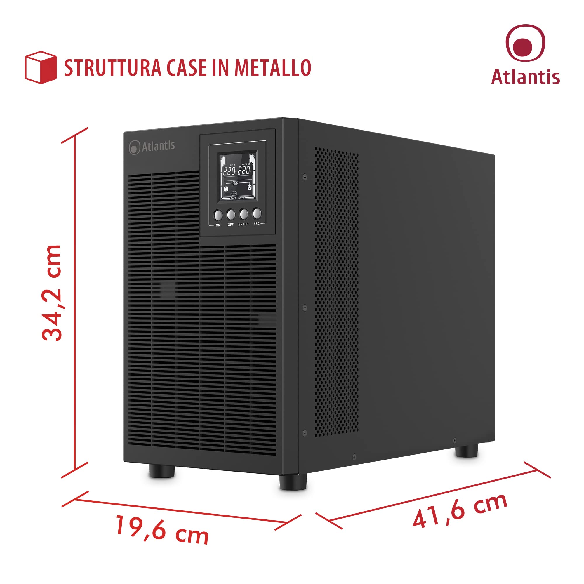 Atlantis A03-OP3002P PRO UPS OnLine Gruppo di Continuità 3000VA 2700W Tower LCD USB RS-232 4 Uscite IEC SNMP