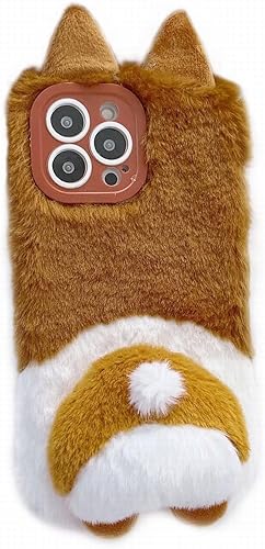 ANSCLT Funda de felpa linda para teléfono Corgi Butt - adecuada para iPhone 13 Pro Max, funda de poliuretano termoplástico suave y esponjoso,