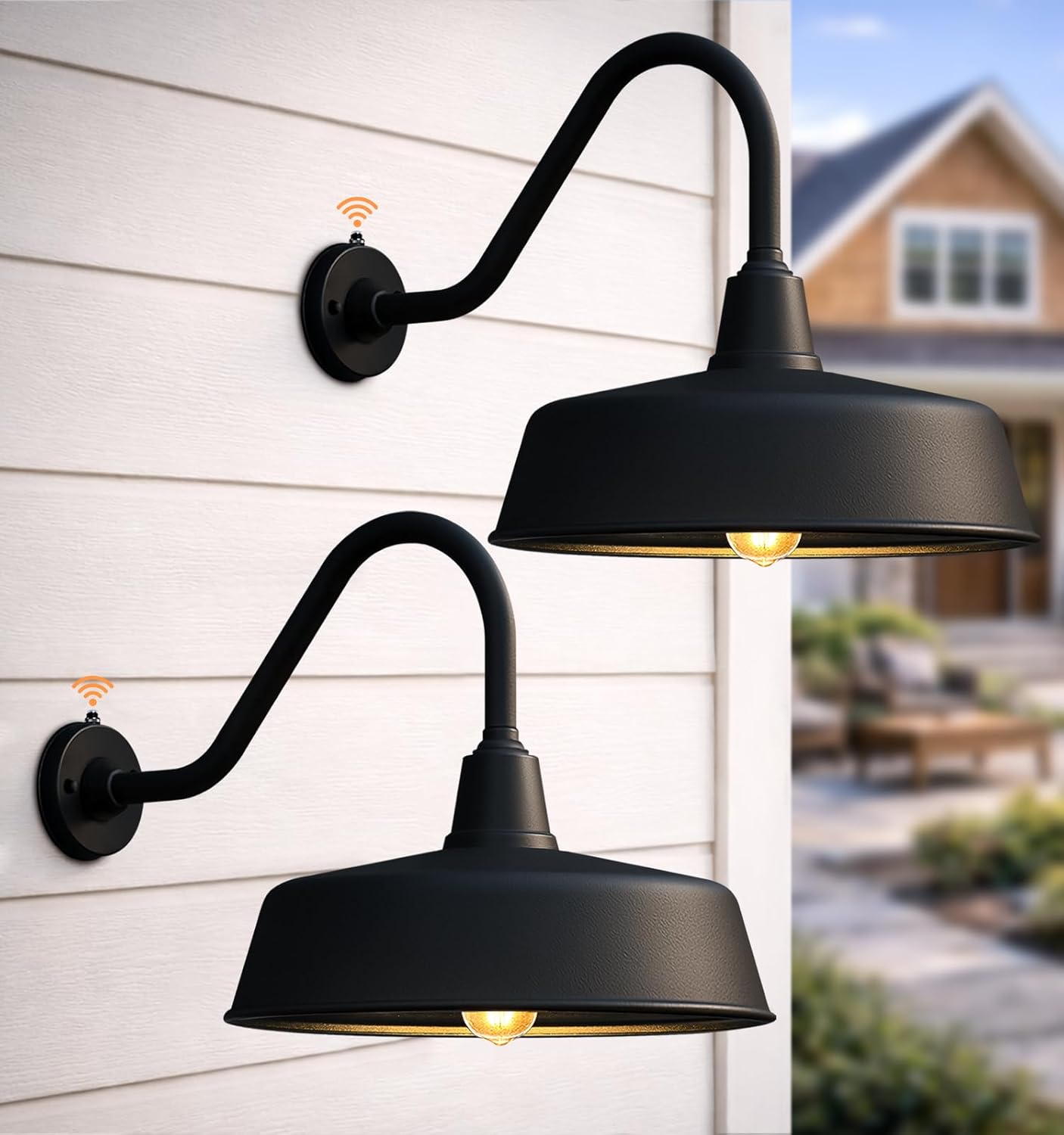 15 Inch Large Outdoor Gooseneck Barn Light from Dusk to Dawn, Classic Farmhouse Wall Mount Gooseneck Light - for Porch, House and Garage