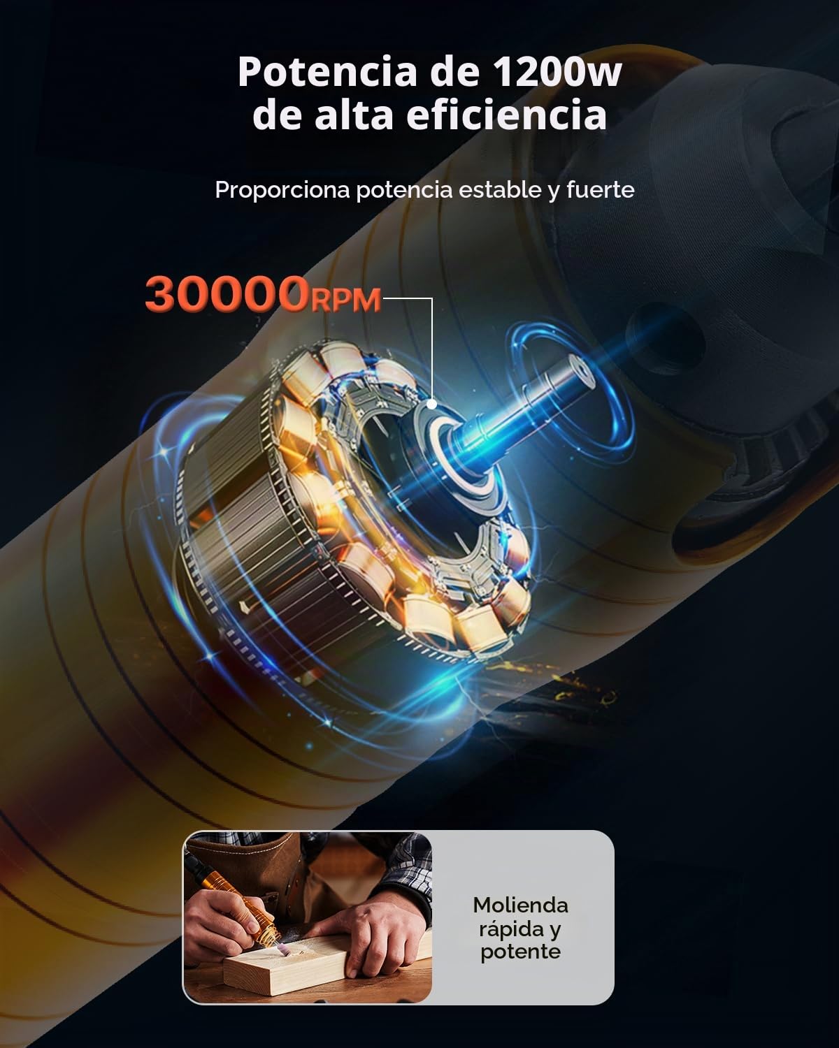 VEVOR Amoladora de Eje Flexible, Herramienta Rotativa Eléctrica de Eje Flexible de 1200 W y 30 000 RPM, con 31 Accesorios y Pedal para Tallar, Pulir, Taladrar y Pulir, 1260 x 115 x 95 mm, Negro
