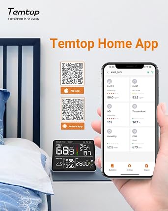 Temtop Air Quality Monitor Indoor PM2.5 CO2 Detector, 8-in-1 Smart Air Quality Weather Station with PM2.5 PM10 CO2 Temperature Humidity Sensor Weather Forecast for Home