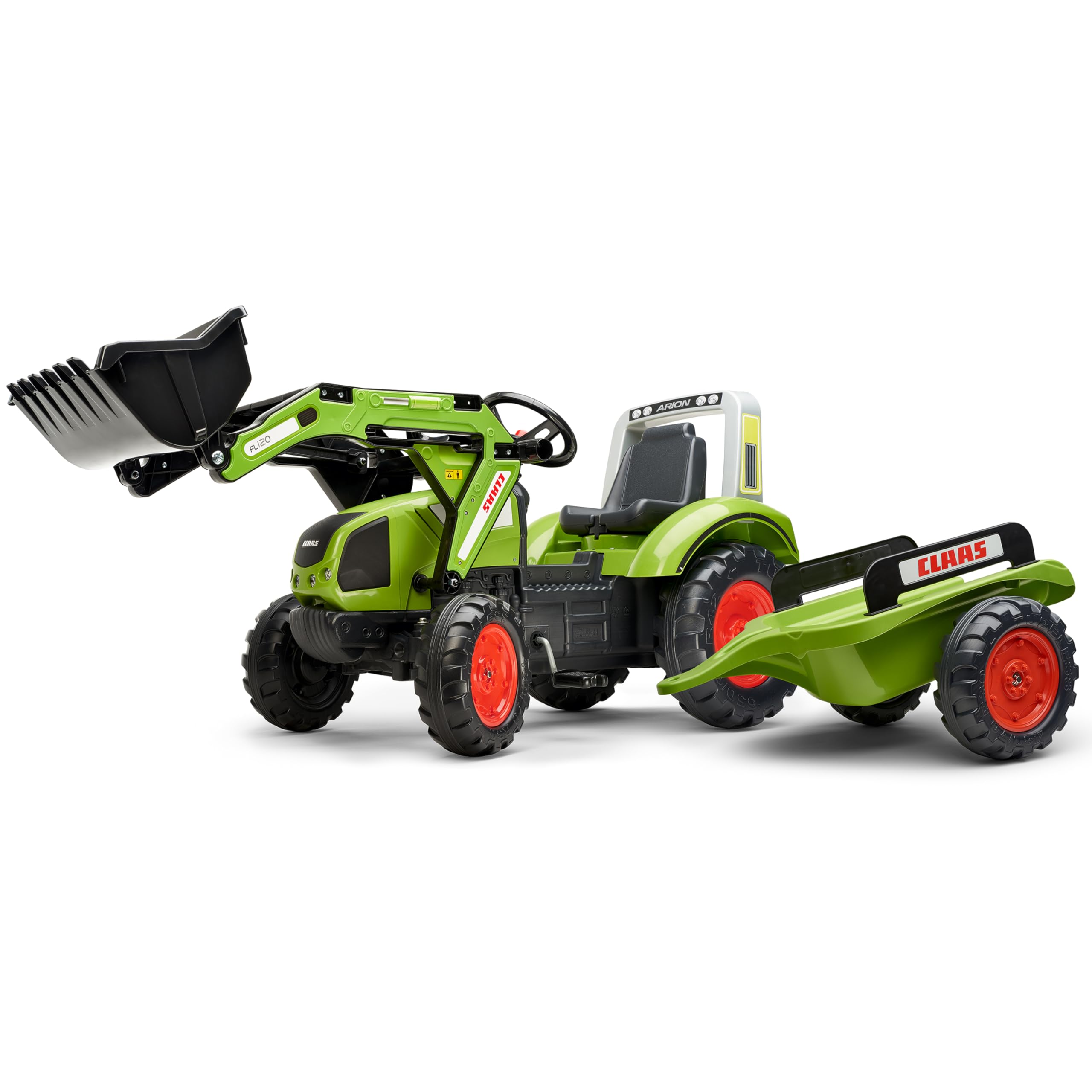 Falk - Tractoplader mit Pedalen Claas mit und Anhänger – ab 3 Jahren Schaufel vorne mit Gelenk – Sitz verstellbar – 1040AM, grün