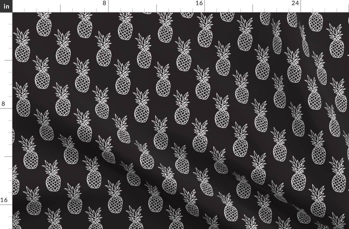 Spoonflower Fabric - Hot Summer Pineapple Black White Trendy Illustration Tropical Fruit Printed on Organic Cotton Sateen Fabric by The Yard - Sewing Quilting Apparel Home Decor