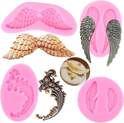 LKDQUTHM Moldes de plumas para fondant, moldes de silicona para decoración de pasteles de azúcar, decoración de cupcakes, pasta de goma de