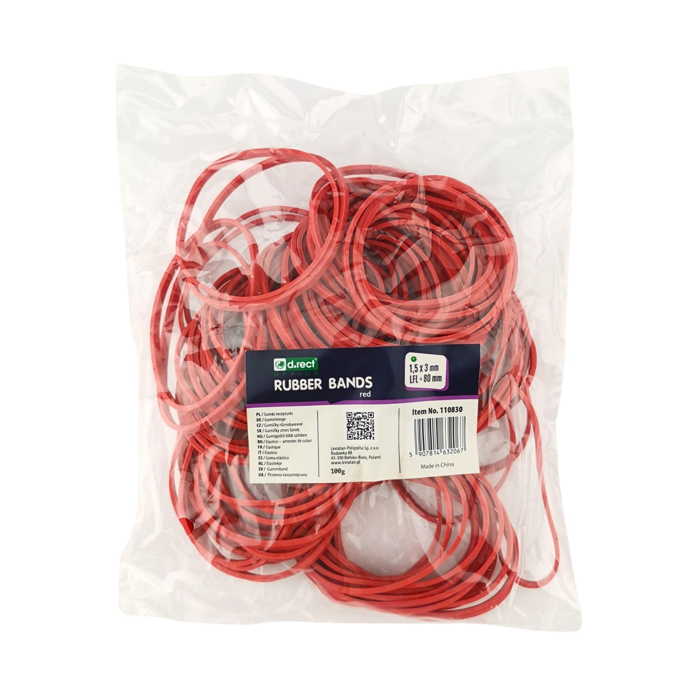 D.RECT - Rubber Bands | 100 g Bag | 50 mm Diameter Wide 3 mm Rubber Ring Bands for Household, Work, Office Reusable Durable Durable Stable Red