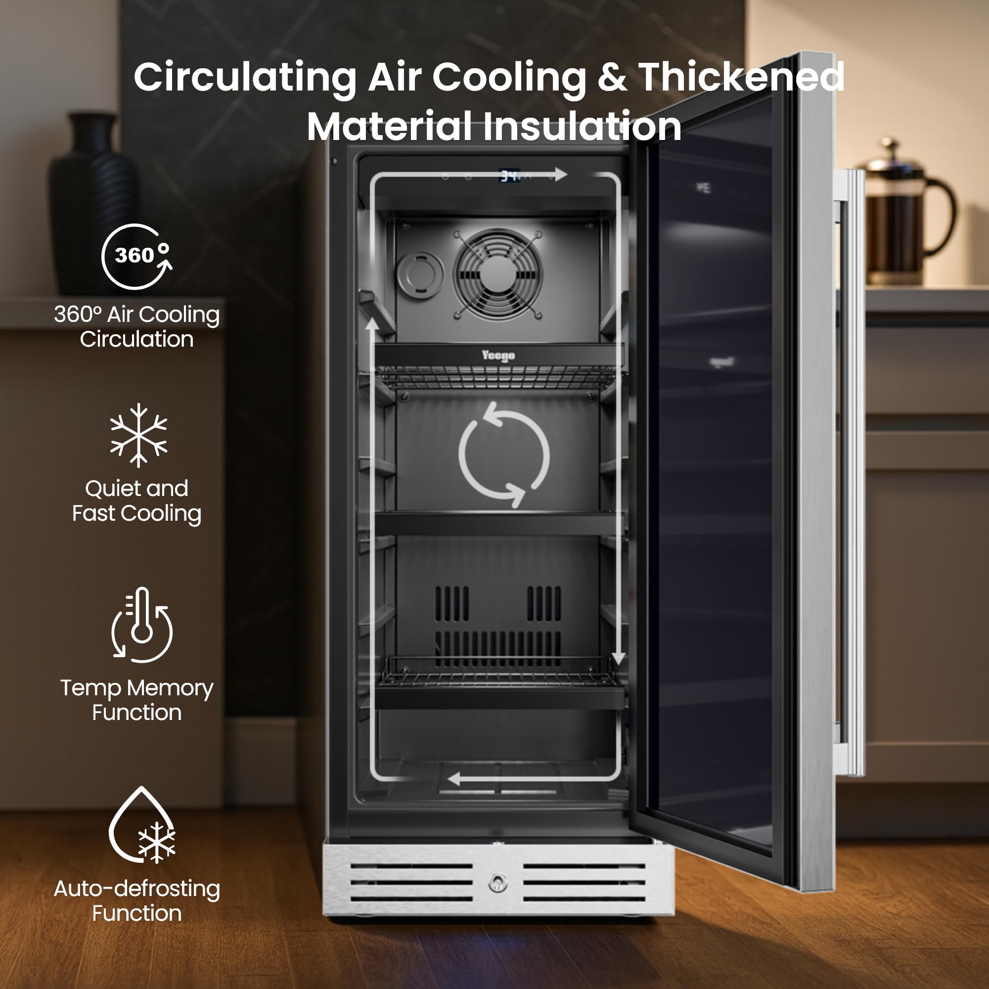 Yeego 15 Inch Beverage Refrigerator, 100-Can Beverage Cooler with Lock & Auto Defrost, Stainless Steel Indoor & Covered Outdoor Beverage Fridge, Freestanding or Under Counter for Beer, Soda & Wine on Fridge.com