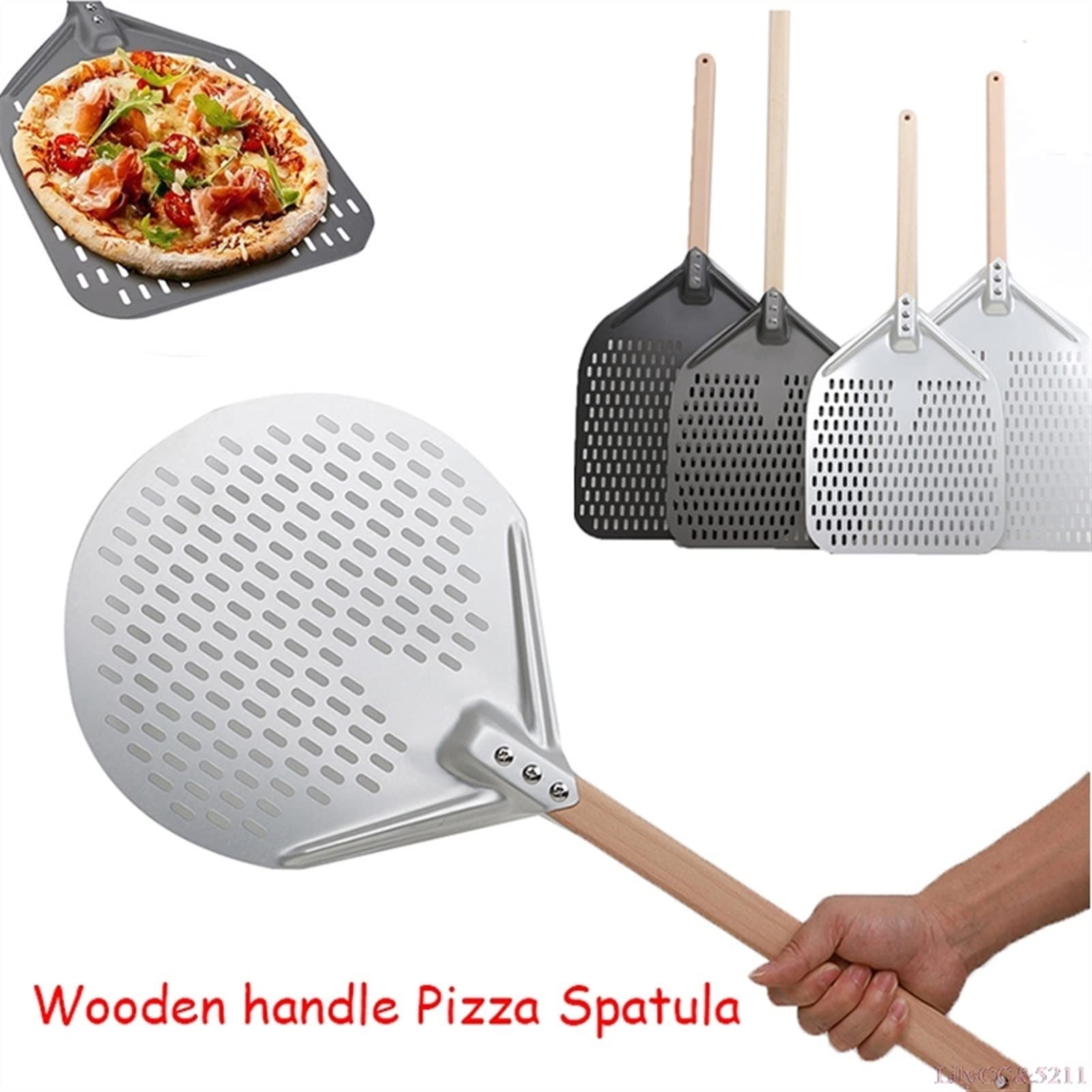 Espátula de Horno portátil de 12/14 Pulgadas Herramienta de repostería para Hornear en el hogar Mango de Madera Espátula de Pizza Pala de Pizza con Mango Largo (Color : E) (B)