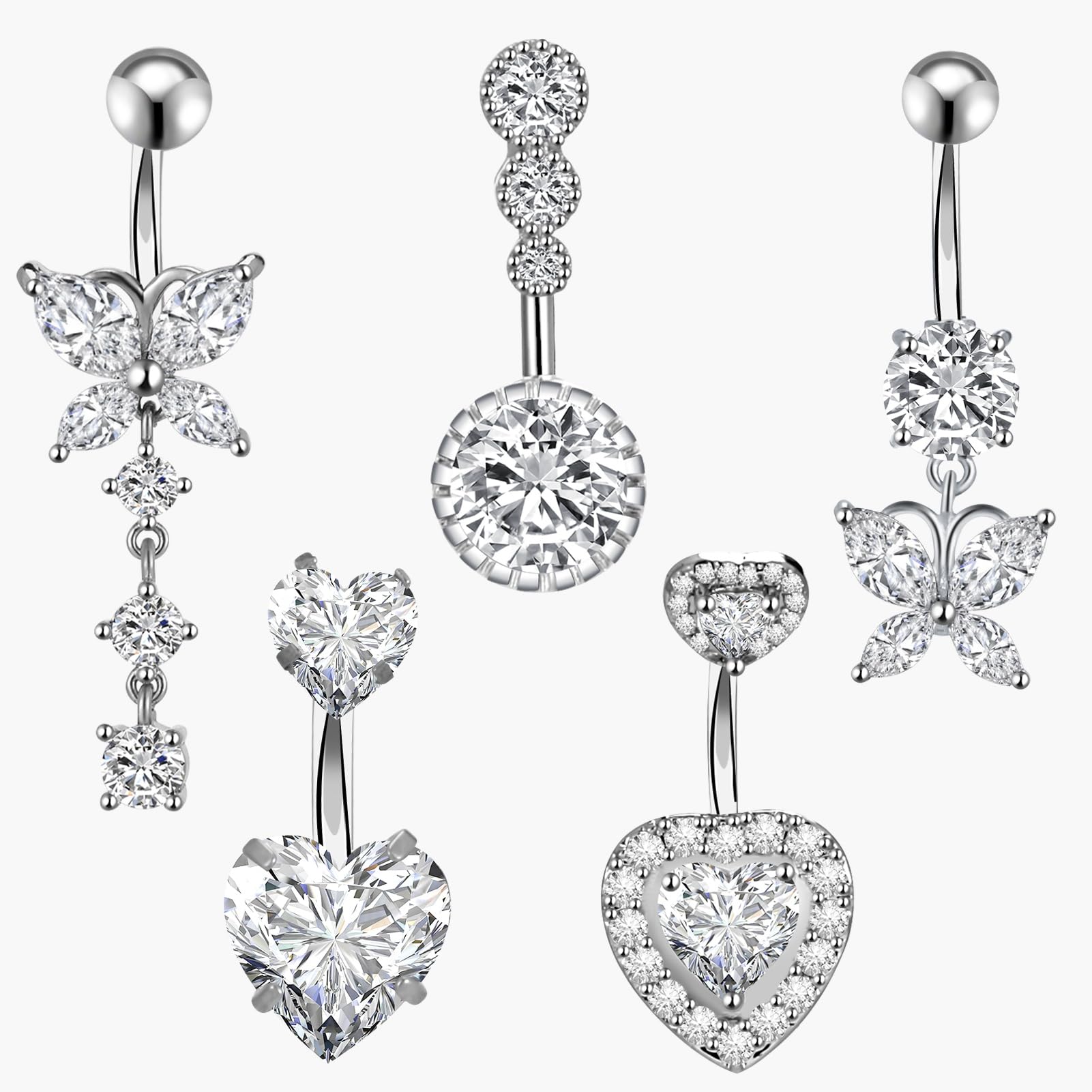 Lot De 2 Anneaux De Nombril Papillon - Acier Inoxydable Chirurgical - Argenté - Hypoallergénique - Pour Piercing